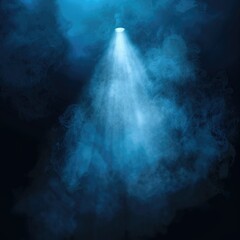 Poster - A blue vector spotlight shining through dense smoke on a dark backdrop, creating a surreal and intense atmosphere.