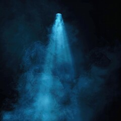 Poster - A blue vector spotlight shining through dense smoke on a dark backdrop, creating a surreal and intense atmosphere. 