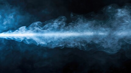 Poster - A narrow beam of blue light cutting through a cloud of smoke, providing an eerie, otherworldly effect on a black background. 