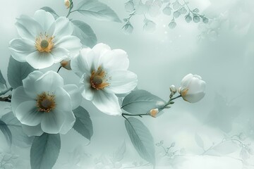 Poster - Blossoming Flowers, Delicate Petals, Soft Aesthetic