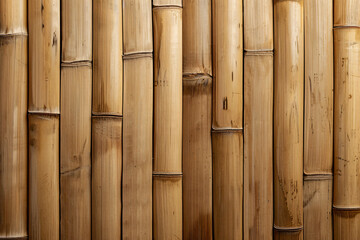 Poster - Bamboo wood background, light brown in color, vertical lines of bamboo texture shown close-up from a top view with high resolution and quality details.