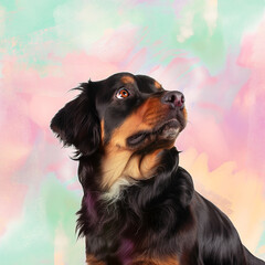 Wall Mural - Majestic dog portrait with colorful pastel background and artistic expression