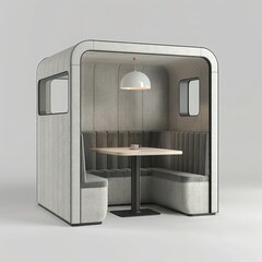 Poster - A 3D render of a blank booth system featuring a unique, modular design that can be customized and rearranged. 
