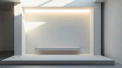Poster - A blank booth system in a minimalist style, with a clean, uncluttered design and soft, ambient lighting. 