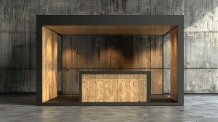Aufkleber - A 3D render of a blank booth system with a combination of materials, such as wood and metal, for a sophisticated appearance. 