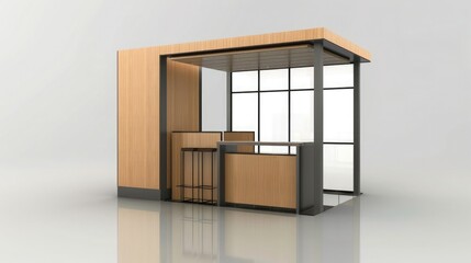 Poster - A 3D render of a blank booth system with a combination of materials, such as wood and metal, for a sophisticated appearance. 