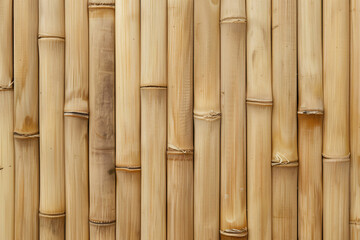 Poster - Bamboo wood background, light brown in color, vertical lines of bamboo texture shown close-up from a top view with high resolution and quality details.