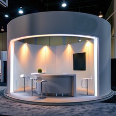 Poster - A blank booth system in a circular shape, with a seamless, wrap-around display area for a visually striking presentation.