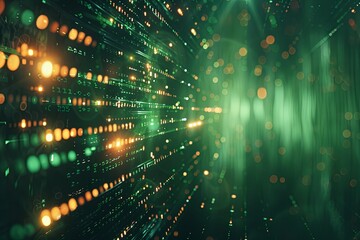 Green dark binary code data streaming background created with Generative AI