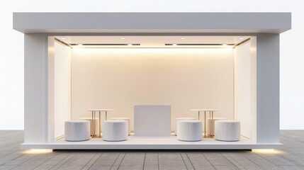 Poster - A blank booth system with a canopy and open sides, offering a spacious and welcoming area for showcasing content. 