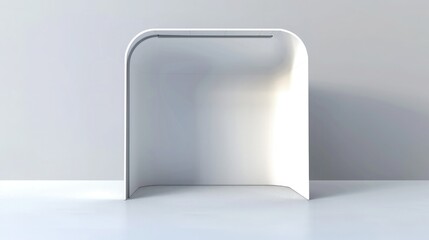 Poster - A 3D render of a blank booth system featuring a simple, open design with white walls and a smooth, curved canopy.