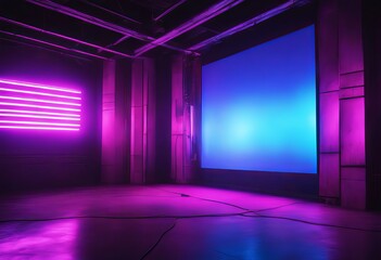 Wall Mural - rendering corridor room background glowing lights panel grunge elegant big led concrete black bright cyber fi studio modern dark abstract purple club three dimensional neon futuristic blue empty sci 3