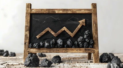 Poster - The Rising Value of Iron Ore: 3D Flat Icon Blackboard with Upward Arrow on Dreamy Background