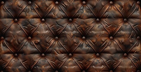 Canvas Print - Brown leather texture with chesterfield pattern.