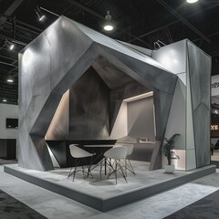 Aufkleber - A blank booth system in a geometric shape, with sharp angles and a neutral color palette for a contemporary aesthetic. 