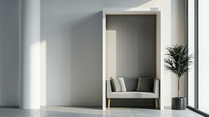 Poster - A sleek, modern blank booth system with clean lines and a minimalist design, set against a neutral background for a sophisticated look. 
