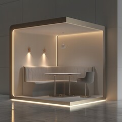 Poster - A blank booth system in a minimalist style, with a clean, uncluttered design and soft, ambient lighting. 