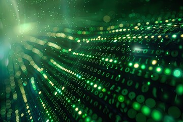 Green dark binary code data streaming background created with Generative AI