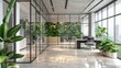 © wannakorn - Modern Office Interior with Green Wall and City View.