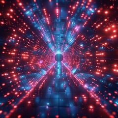 Poster - A digital tunnel illuminated by red and blue lights