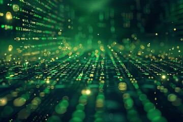Green dark binary code data streaming background created with Generative AI