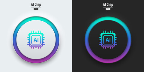 Poster - AI chipset icon. Futuristic artificial intelligence symbol. A set of buttons with microchip symbols. Neumorphism style, UI UX design. large data processing, database concept. Vector illustration.