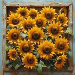 Wall Mural - Vibrant Sunflowers in Square Framed Painting