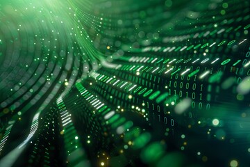Green dark binary code data streaming background created with Generative AI