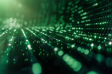 Green dark binary code data streaming background created with Generative AI