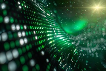 Green dark binary code data streaming background created with Generative AI