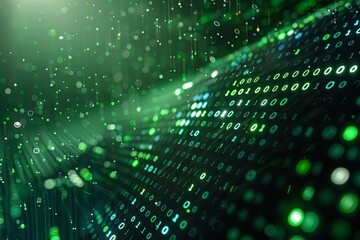 Green dark binary code data streaming background created with Generative AI