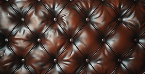 Canvas Print - Dark brown leather background with chesterfield pattern.