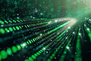 Green dark binary code data streaming background created with Generative AI