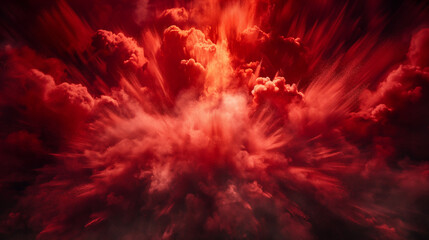 Wall Mural - explosion of red-colored smoke or dust. It appears to be emanating from a central point and spreading outwards in all directions, creating a visually striking and dramatic effect