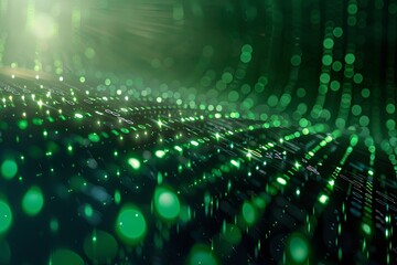 Green dark binary code data streaming background created with Generative AI