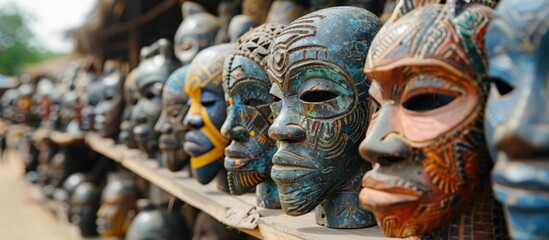 African Masks Displayed on a Shelf