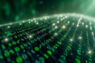 Green dark binary code data streaming background created with Generative AI