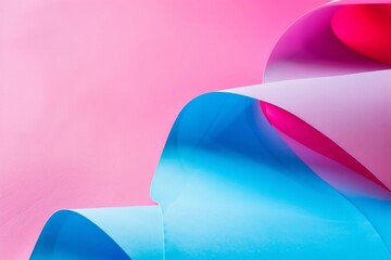Poster - Abstract background wallpaper, colorful paper, the edges of which curve gently to form an abstract shape, set against a vibrant pink and blue gradient