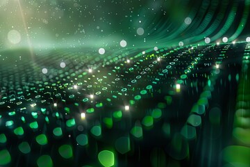 Green dark binary code data streaming background created with Generative AI