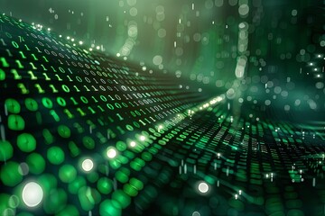 Green dark binary code data streaming background created with Generative AI
