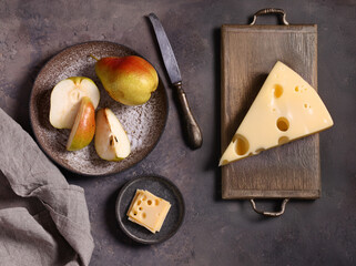 Poster - cheese on a board and fresh fruit for a snack