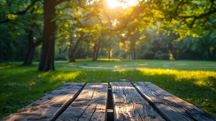 Canvas Print - Picnic Table in Idyllic Park Setting Ready for Outdoor Product Showcase