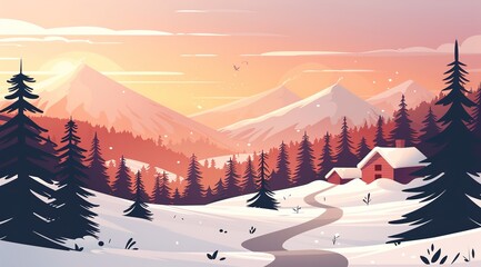 Sticker - winter landscape with snow