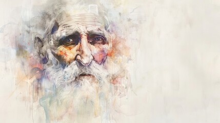 Wall Mural - Biblical Patriarch. Close-up portrait of a man with a beard and mustache. Digital watercolor painting.