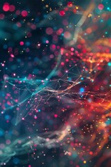 Poster - Abstract visualization of network traffic, swirling shapes and colors representing data packets flowing to the cloud