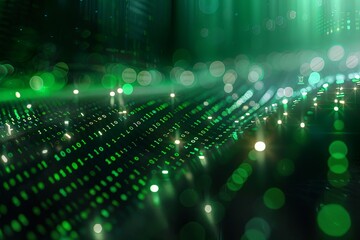 Green dark binary code data streaming background created with Generative AI