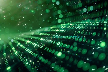 Green dark binary code data streaming background created with Generative AI