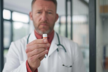 Sticker - Male doctor holding a pill Male doctor holding a pill