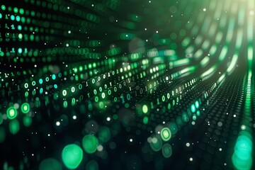 Green dark binary code data streaming background created with Generative AI