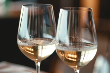 Close up of two glasses with white wine. Close up of two glasses with white wine.